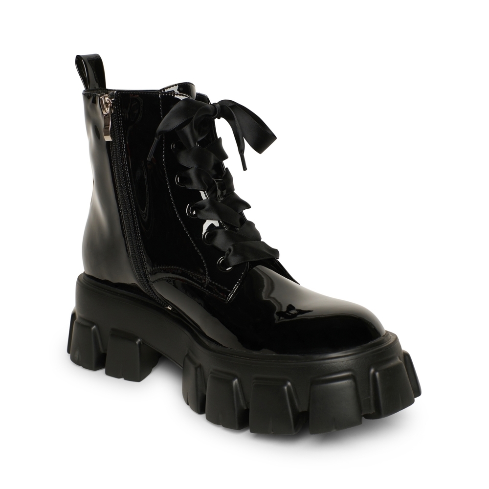 Smash Shoes Women's Nia Lace-up Lug Sole Combat Booties, Black, 13 Wide